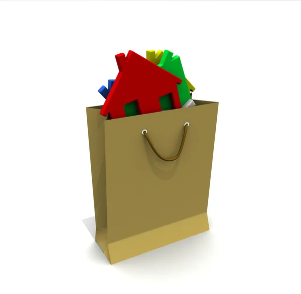 Color houses in shopping bag. — Stock Photo, Image