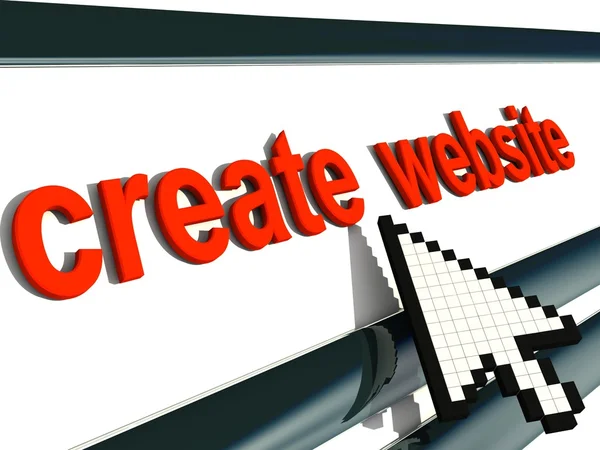 Red signboard "create website" with pixel arrow. — Stock Photo, Image