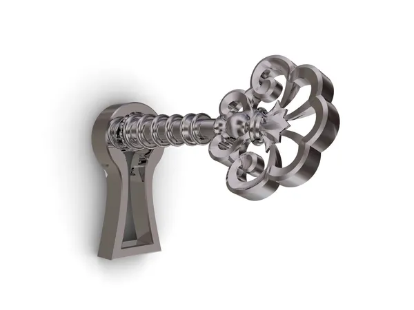 Vintage silver key in lock — Stock Photo, Image