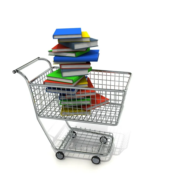 A lot of books in shopping cart — Stock Photo, Image