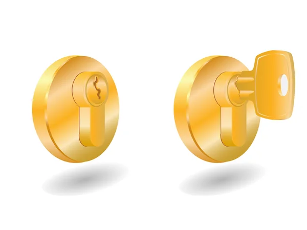 Guldnyckeln i gyllene nyckelhålet i olika lager. — Stock vektor