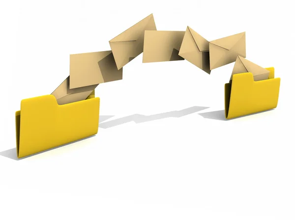Letters flying from yellow folder to another yellow folder — Stock Photo, Image