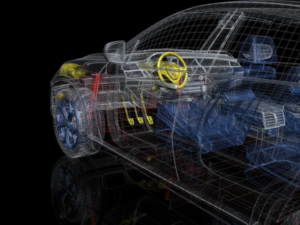3D samochód drutu ramka — Zdjęcie stockowe