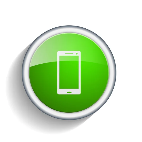 Botón verde 3d con signo de teléfono inteligente — Vector de stock