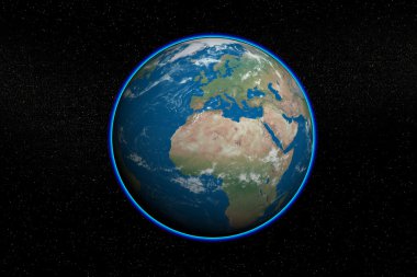 Dünya çevresinde mavi parlayan ile