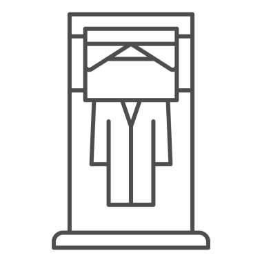 Giysi film paketleme makinesi, giysi paketleme, ince çizgi ikonu, temizlik konsepti, beyaz arka planda çamaşır vektörü işareti, mobil konsept ve web tasarımı için taslak tarzı ikon. Vektör grafikleri.