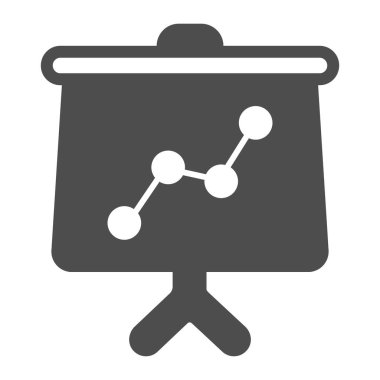 Sunum panosundaki büyüme grafiği sağlam simge, analitik kavram, beyaz arka planda beyaz vektör işareti, mobil konsept ve web tasarımı için glifli simge. Vektör grafikleri.