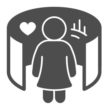 Görselleştirme, kız yansımaları, kalp katı ikonu, tarih konsepti, tarih planı vektör işareti beyaz arka plan, mobil konsept ve web tasarımı için kabartma tarzı simge. Vektör grafikleri.