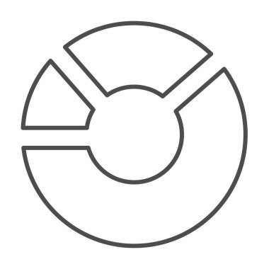 Çörek grafiği, üçte bir, sekizde bir oranında ince çizgi ikonu, diyagram konsepti, beyaz arkaplanda turta vektör işareti, mobil konsept ve web tasarımı için tasarım tasarımı için taslak tarzı simgesi. Vektör grafikleri.