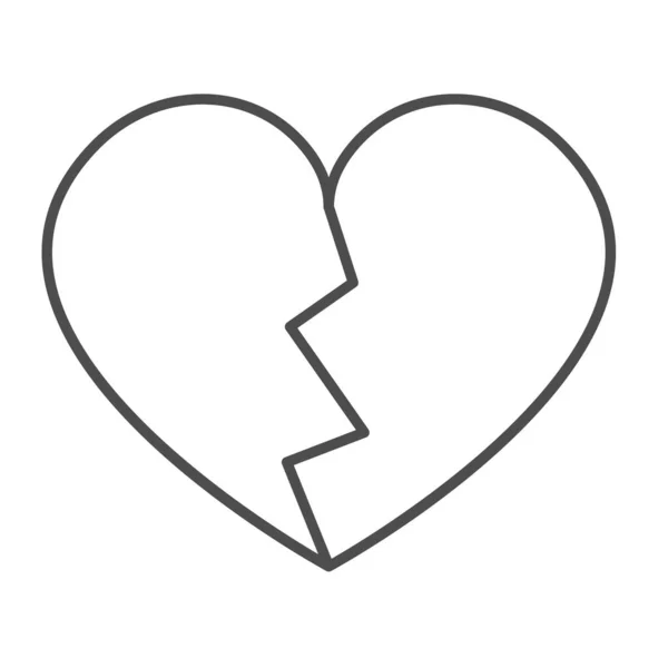 Сердце с трещиной, разбитое сердце, сломанная иконка тонкой строки, концепция знакомства, векторный знак трагедии любви на белом фоне, иконка стиля для мобильного концепта и веб-дизайна. Векторная графика. — стоковый вектор