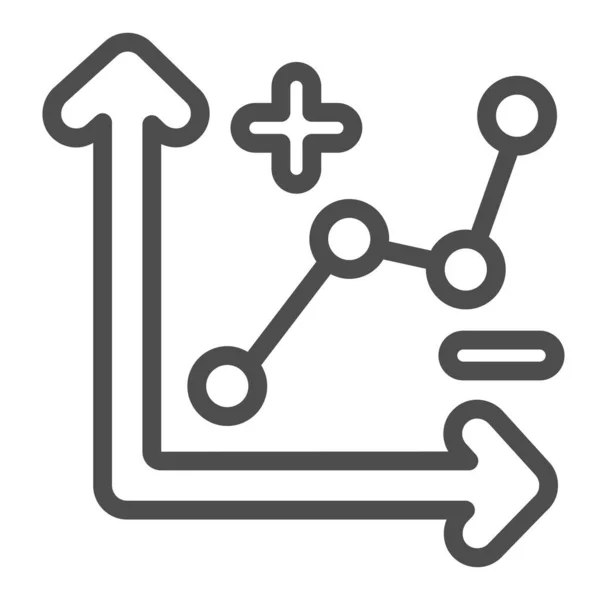 Gráfico de crecimiento con curva, puntos, más y menos icono de línea, concepto de diagrama, signo de vector gráfico sobre fondo blanco, icono de estilo de esquema para concepto móvil y diseño web. Gráficos vectoriales. — Archivo Imágenes Vectoriales