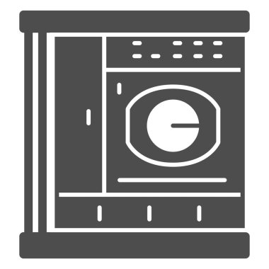 Büyük çamaşır makinesi katı ikonu, kuru temizleme konsepti, beyaz arka planda geniş kapasiteli çamaşır makinesi vektör işareti, mobil konsept ve web tasarımı için kabartma tarzı simge. Vektör grafikleri.