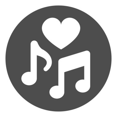 Çemberde notalar ve kalp, favori müzik katı ikonu, müzik konsepti, beyaz arka planda müzikal tat vektörü işareti, mobil konsept ve web tasarımı için glyph tarzı ikon. Vektör grafikleri.