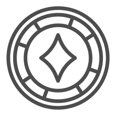 Elmaslı kumarhane çipi, poker madeni para çizgisi ikonu, gamblimg konsepti, beyaz arka planda kumar sembolü işareti, mobil konsept ve web tasarımı için taslak tarzı ikon. Vektör grafikleri.