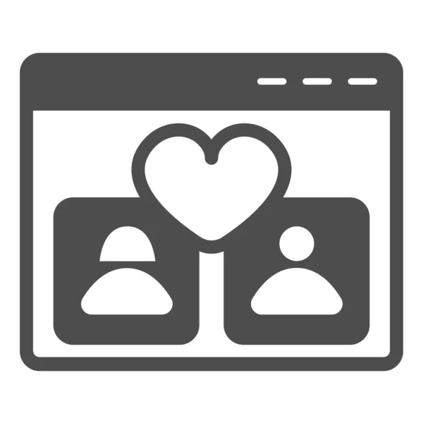 Dating-Website-Fenster, Profil des passenden Paares, Herz solides Symbol, Dating-Konzept, Match-Vektor-Zeichen auf weißem Hintergrund, Glyphen-Stil-Symbol für mobiles Konzept und Web-Design. Vektorgrafik. — Stockvektor