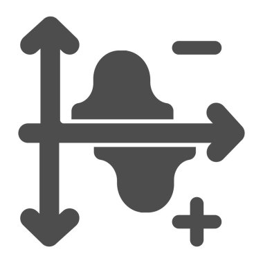 İniş eğrisi olan çift grafik, artı ve eksi katı ikon, diyagram konsepti, beyaz arkaplan üzerinde grafik vektör işareti, mobil konsept ve web tasarımı için glyph tarzı simge. Vektör grafikleri.