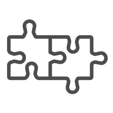 İki yapboz parçası, eşleşme çizgisi simgesi, flört konsepti, beyaz arkaplandaki partnerlerin vektör işaretinin uyumluluğu, mobil konsept ve web tasarımı için taslak biçimi simgesi. Vektör grafikleri.