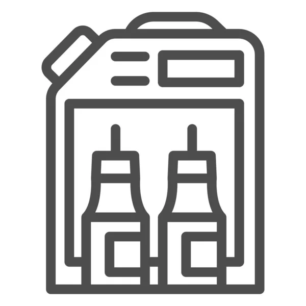 Jerry peut et deux bouteilles ligne icône, concept de nettoyage à sec, lavage chimique, signe vectoriel détergent sur fond blanc, icône de style contour pour concept mobile et web design. Graphiques vectoriels. — Image vectorielle