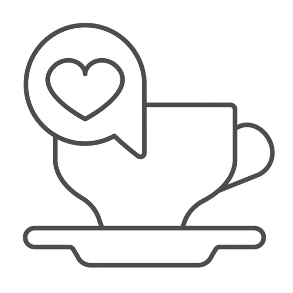 Kerámia csésze csészealj és párbeszéd szív vékony vonal ikon, szerelem koncepció, kávé dátum vektor jel fehér háttér, vázlat stílus ikon mobil koncepció és web design. Vektorgrafika. — Stock Vector
