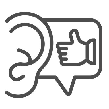 Kulak yukarı parmak, havalı iltifat hattı ikonu, tarih kavramı, beyaz arka planda düz vektör işareti, mobil konsept ve web tasarımı için taslak stil ikonu. Vektör grafikleri.