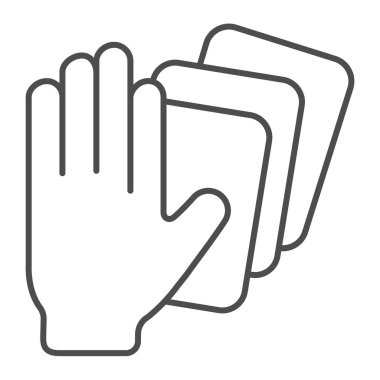 El ve iskambil, kumar, ince çizgi ikonu, kumar konsepti, kart vektör işaretini beyaz arka planda dağıt, mobil konsept ve web tasarımı için taslak tarzı ikon. Vektör grafikleri.