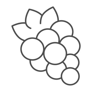 Yapraklı üzümler, slot makinesi ince çizgi ikonu, kumar konsepti, beyaz arka planda meyve makinesi vektör işareti, mobil konsept ve web tasarımı için taslak tarzı ikon. Vektör grafikleri.