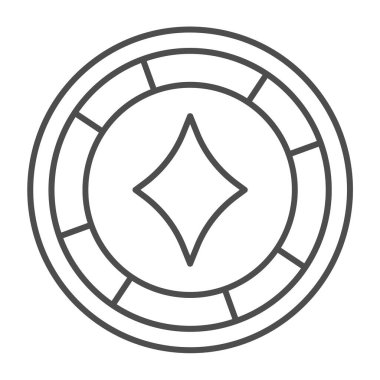 Elmaslı kumarhane çipi, poker parası ince çizgi ikonu, gamblimg konsepti, beyaz arka planda kumar sembolü işareti, mobil konsept ve web tasarımı için taslak tarzı ikon. Vektör grafikleri.