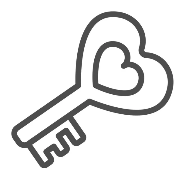 Romantic antique heart shape key line icon, dating concept, ancient key with heart vector sign on white background, outline style icon for mobile concept and web design. Vector graphics. — Stock Vector