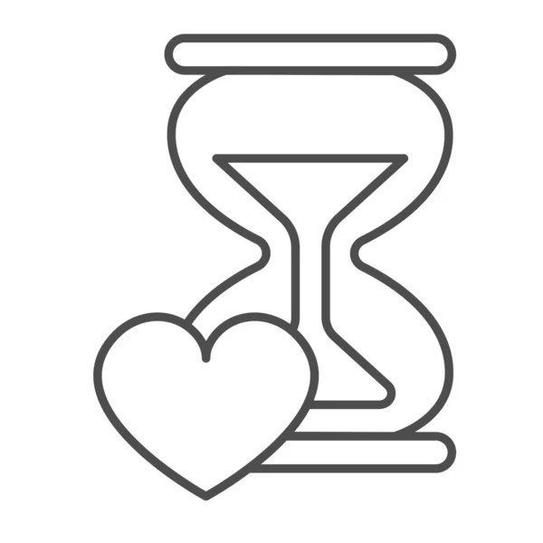 Άμμος κλεψύδρα και καρδιά λεπτή γραμμή εικονίδιο, χρονολόγηση έννοια, sandglass ρολόι διάνυσμα υπογράψει σε λευκό φόντο, περίγραμμα στυλ εικονίδιο για την κινητή έννοια και web design. Διανυσματικά γραφικά. — Διανυσματικό Αρχείο
