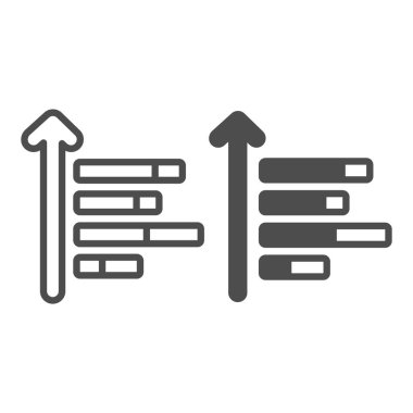 Çizgi çizelgesi ve yukarı doğru büyüyen ok çizgisi ve katı ikon, diyagram konsepti, beyaz arkaplanda histogram vektör işareti, mobil konsept ve web tasarımı için taslak biçimi simgesi. Vektör grafikleri.