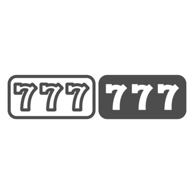 Büyük ikramiye, üç yedili, slot makinesi 777 hattı ve sağlam ikon, kumar konsepti, beyaz arka planda şanslı vektör işareti, mobil konsept ve web tasarımı için taslak tarzı ikon. Vektör grafikleri.