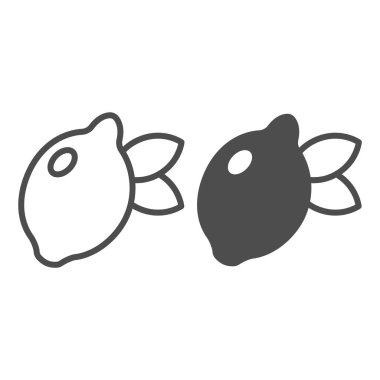 Yapraklı limon, slot makinesi hattı ve katı ikon, kumar konsepti, slot makinesi vektör işareti beyaz arka planda, mobil konsept ve web tasarımı için taslak tarzı ikon. Vektör grafikleri.