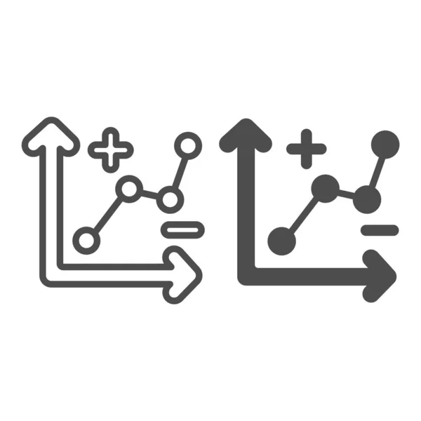 Wachstumsdiagramm mit Kurve, Punkten, Plus- und Minuslinie und durchgehendem Symbol, Diagrammkonzept, Diagrammvektorzeichen auf weißem Hintergrund, Umrissstilsymbol für mobiles Konzept und Webdesign. Vektorgrafik. — Stockvektor