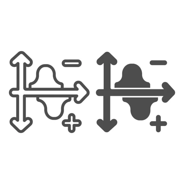 Gráfico duplo com curva descendente, mais e menos linha e ícone sólido, conceito de diagrama, sinal de vetor gráfico no fundo branco, ícone de estilo de contorno para o conceito móvel e web design. Gráficos vetoriais. — Vetor de Stock