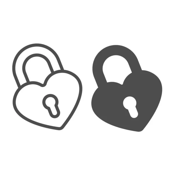 Heart shaped love lock and keyhole line and solid icon, dating concept, padlock vector sign on white background, outline style icon for mobile concept and web design. Vector graphics. — Stock Vector