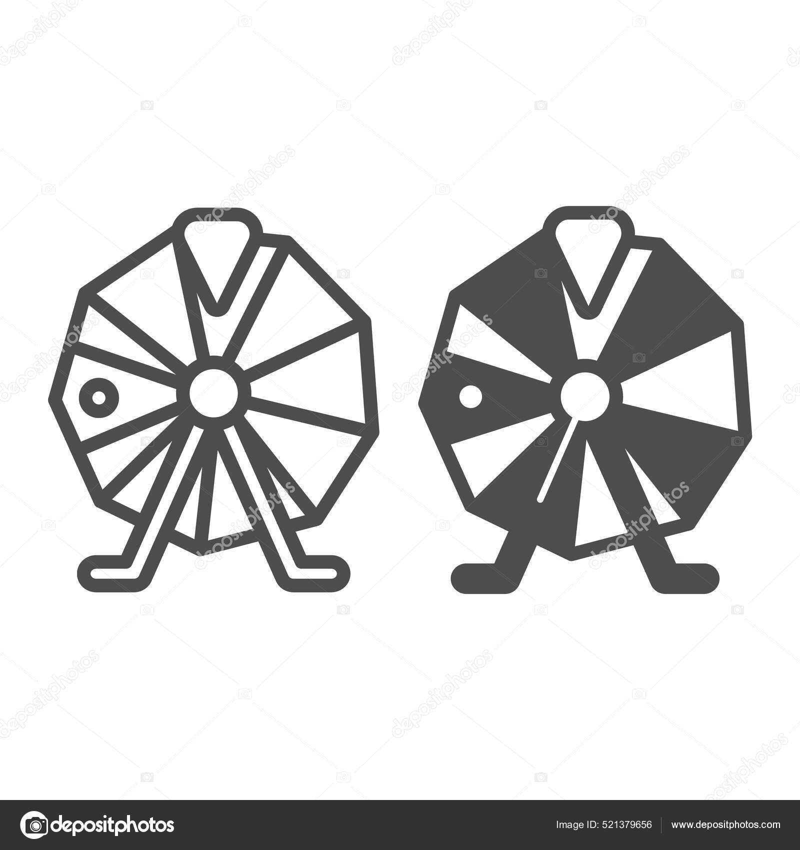 Wheel of fortune, prize drawing roulette line and solid icon, gamblimg  concept, raffle wheel vector sign on white background, outline style icon  for mobile concept and web design. Vector graphics. Stock Vector