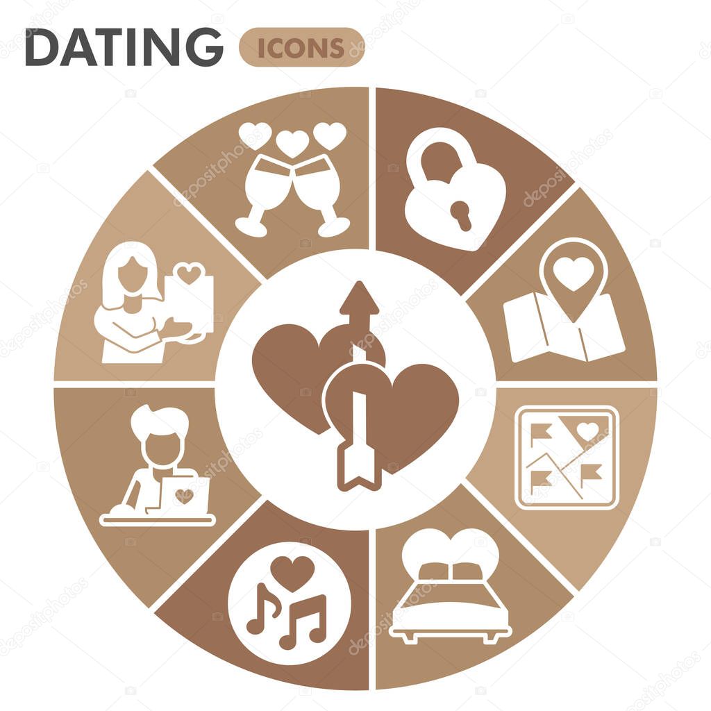 Modern Dating Infographic design template. Love inphographic visualization with nine steps pie design on brown background. Relationship template for presentation. Creative vector illustration.