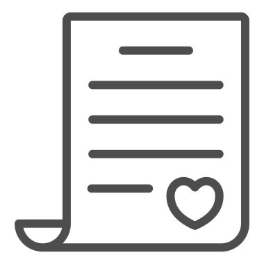 Aşk mektubu, kalp çizgisi ikonu, aşk ve flört kavramı, beyaz arka planda romantik mesaj vektör işareti, mobil konsept ve web tasarımı için taslak tarzı ikon. Vektör grafikleri.