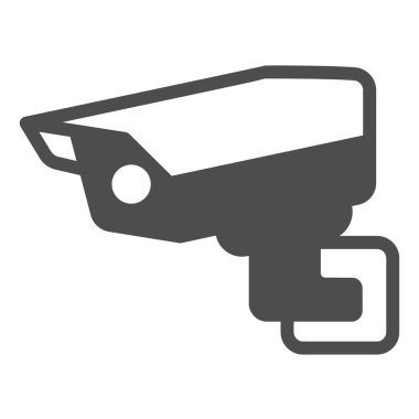 Açık hava gözetim kamerası, koruma, duvar monte edilmiş katı ikon, CCTV konsepti, beyaz arka planda güvenlik vektör işareti, mobil konsept ve web tasarımı için glyph tarzı simge. Vektör grafikleri.