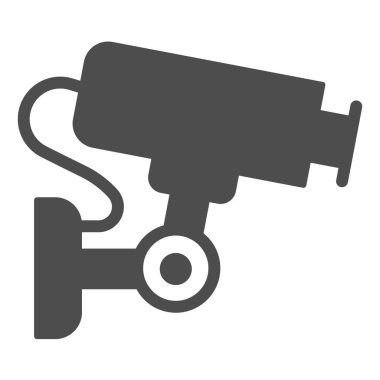 Açık havada gözetleme kamerası, duvara monte edilmiş, güvenlik katı ikonu, CCTV konsepti, beyaz arka planda güvenlik vektör işareti, mobil konsept ve web tasarımı için glyph tarzı simge. Vektör grafikleri.