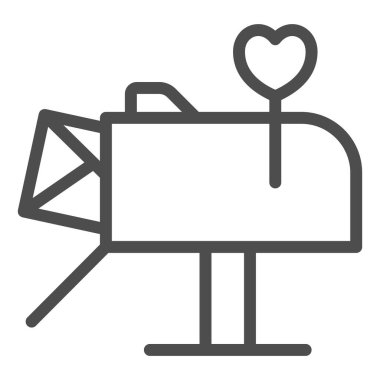 Aşk mektubu, posta kutusunda kalp çizgisi simgesi olan zarf, flört konsepti, beyaz arka planda aşk mesajı vektör işareti, mobil konsept ve web tasarımı için taslak biçimi simgesi. Vektör grafikleri.