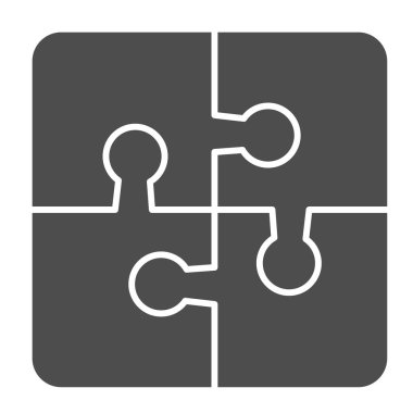 Bulmaca, oyun, yapboz, düşünme, katı ikonu çözme, eğitim konsepti, beyaz arka planda çözüm vektör işareti, mobil konsept ve web tasarımı için glyph tarzı simge. Vektör grafikleri.