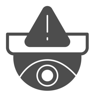Tavan gözetleme kamerası ünlem işareti simgesi, CCTV konsepti, beyaz arka planda uyarı vektör işareti, mobil konsept ve web tasarımı için sembol. Vektör grafikleri.
