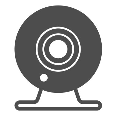 Masaüstü webcam, dijital kamera, CCTV, ön kamera katı ikonu, CCTV konsepti, beyaz arka planda web cam işareti, mobil konsept ve web tasarımı için glyph tarzı simge. Vektör grafikleri.