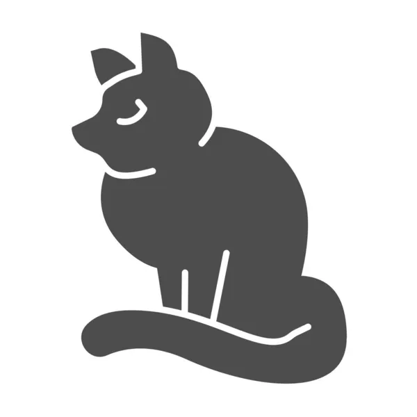 Gato negro, sentado, Halloween, gatito icono sólido, concepto de Halloween, signo de vector gato descontento en el fondo blanco, icono de estilo glifo para el concepto móvil y diseño web. Gráficos vectoriales. — Vector de stock