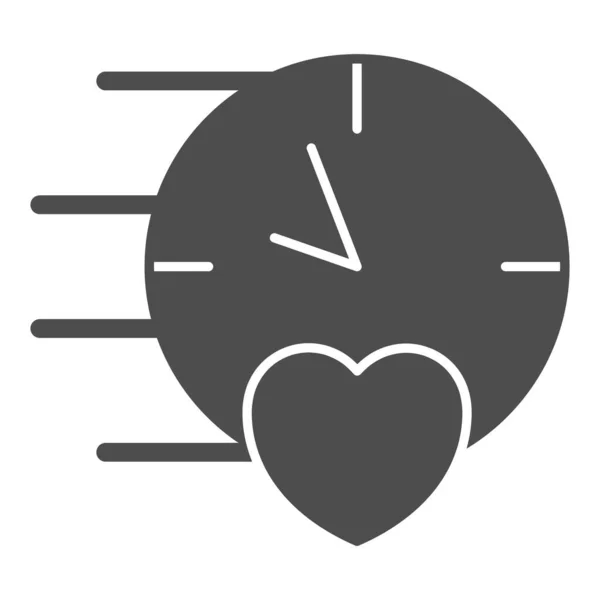 시계, 시계, 하트, 스피드 데이트, 사랑의 단단 한 아이콘, 데이트 개념, 흰색 배경에 있는 타임 피스 벡터 부호, 모바일 컨셉 과 웹 디자인을 위한 글 리프 스타일 아이콘. 벡터 그래픽. — 스톡 벡터