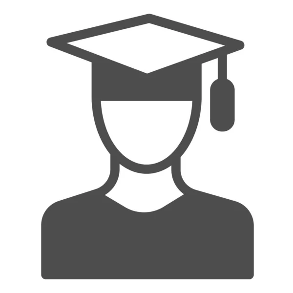 Student met afgestudeerde hoed, academische graduatie solide pictogram, onderwijs concept, cap vector teken op witte achtergrond, glyph stijl pictogram voor mobiele concept en web design. vectorgrafieken. — Stockvector