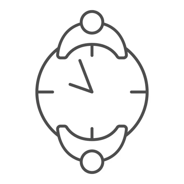 Encuentro romántico para dos en una mesa hecha de icono de línea delgada reloj, concepto de citas, signo de vector de fecha sobre fondo blanco, icono de estilo de esquema para el concepto móvil y diseño web. Gráficos vectoriales. — Vector de stock