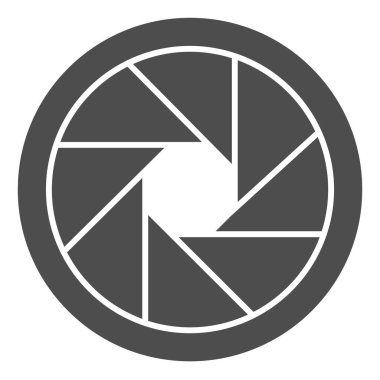 Kamera merceği açıklığı, SLR kamera katı ikonu, CCTV konsepti, beyaz arka planda deklanşör vektör işareti, mobil konsept ve web tasarımı için glyph tarzı simge. Vektör grafikleri.