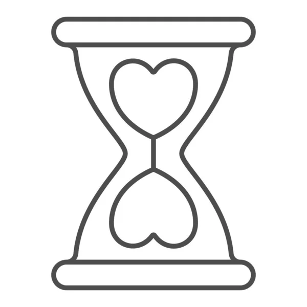 Песочные часы с сердечками, дата скоростей, любовь, иконка тонкой линии времени, концепция знакомств, векторный знак из песочного стекла на белом фоне, иконка стиля набросков для мобильной концепции и веб-дизайна. Векторная графика. — стоковый вектор